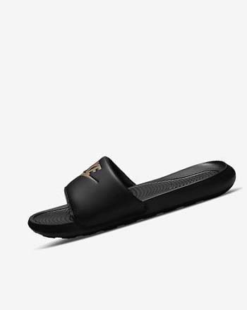 Black / Metal Gold Men's Nike Victori One Slides | CA1118