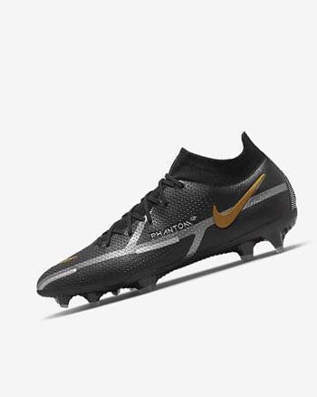 Black / Metal Gold / Metal Silver / Metal Dark Grey Men's Nike Phantom GT2 Dynamic Fit Elite FG Soccer Cleats | CA4570