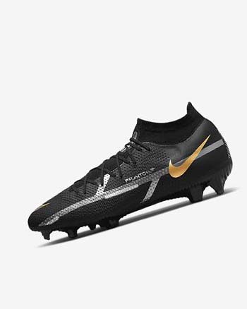 Black / Metal Gold / Metal Silver / Metal Dark Grey Women's Nike Phantom GT2 Pro Dynamic Fit FG Soccer Cleats | CA5360