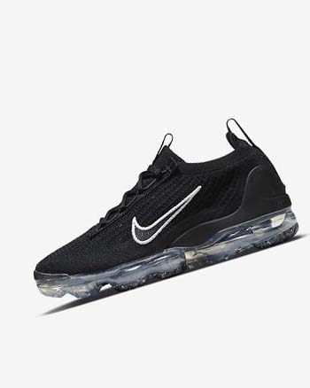 Black / Metal Silver / White Women's Nike Air VaporMax 2021 FK Sneakers | CA2363