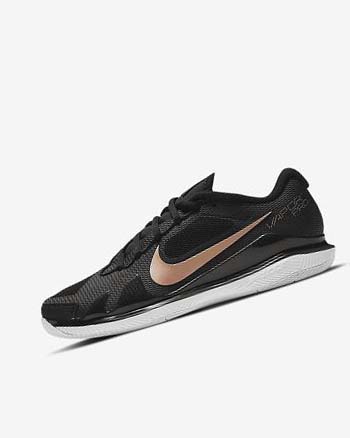 Black / White / Metal Red Brown Women's Nike Court Air Zoom Vapor Pro Tennis Shoes | CA5065