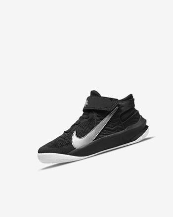Black / White / Metal Silver Girls' Nike Team Hustle D 10 FlyEase Basketball Shoes | CA5072