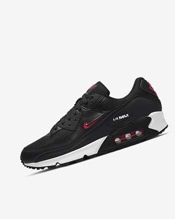 Black / White / Red Men's Nike Air Max 90 Casual Shoes | CA5588