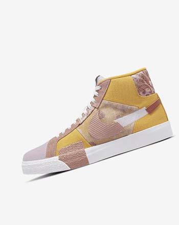 Gold / White Women's Nike SB Zoom Blazer Mid PRM Skate Shoes | CA5237