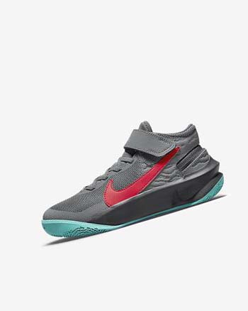 Grey / Dark Grey / Turquoise / Red Girls' Nike Team Hustle D 10 FlyEase Basketball Shoes | CA3122