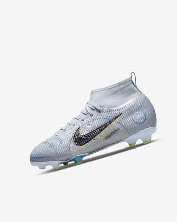 Grey / Light Blue / Blue Girls' Nike Jr. Mercurial Superfly 8 Pro FG Soccer Cleats | CA3089