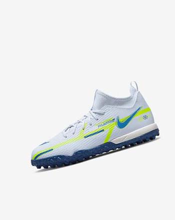 Grey / Light Blue / Dark Blue Girls' Nike Jr. Phantom GT2 Academy Dynamic Fit TF Soccer Shoes | CA4626