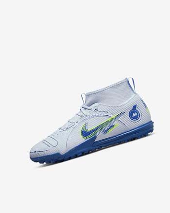 Grey / Light Blue / Dark Blue Girls' Nike Jr. Mercurial Superfly 8 Academy TF Soccer Shoes | CA5290