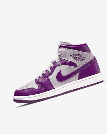 Grey / Red Purple Women's Nike Air Jordan 1 Mid Sneakers | CA1206