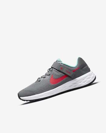 Grey / Turquoise / Red Boy Nike Revolution 6 FlyEase Running Shoes | CA2744