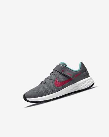 Grey / Turquoise / Red Girls' Nike Revolution 6 FlyEase Shoes | CA5425