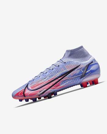 Indigo / Light Red / Metal Silver Women's Nike Mercurial Superfly 8 Elite KM AG Soccer Cleats | CA4838