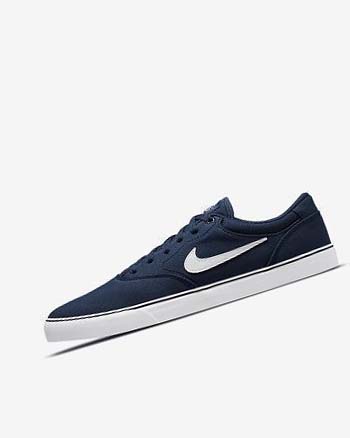 Navy / Navy / Black / White Men's Nike SB Chron 2 Canvas Skate Shoes | CA4516
