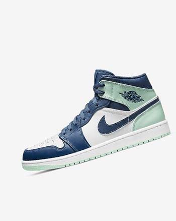 Navy / White / Mint Men's Nike Air Jordan 1 Mid Sneakers | CA4953