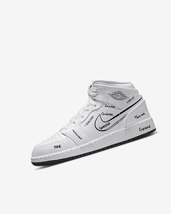 White / Black Boy Nike Air Jordan 1 Mid Sneakers | CA3263