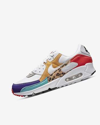 White / Deep Yellow / Red / White Women's Nike Air Max 90 SE Casual Shoes | CA5596