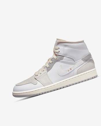White / Grey Men's Nike Air Jordan 1 Mid SE Craft Sneakers | CA2964