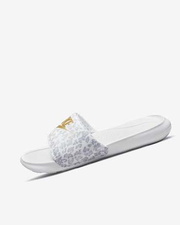 White / Grey / Platinum / Metal Gold Women's Nike Victori One Slides | CA2719