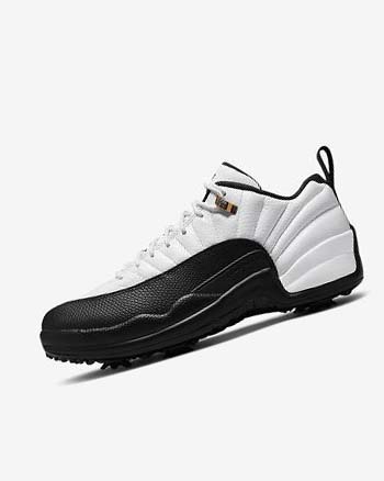 White / Metal Gold / Black Men's Nike Air Jordan XII Low Golf Shoes | CA3211