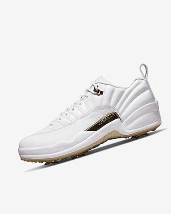 White / Metal Gold / White Men's Nike Jordan XII G Golf Shoes | CA2442
