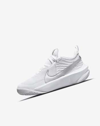 White / Metal Silver Boy Nike Team Hustle D 10 Basketball Shoes | CA2680