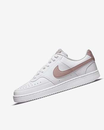 White / Pink Women's Nike Court Vision Low Next Nature Sneakers | CA4614