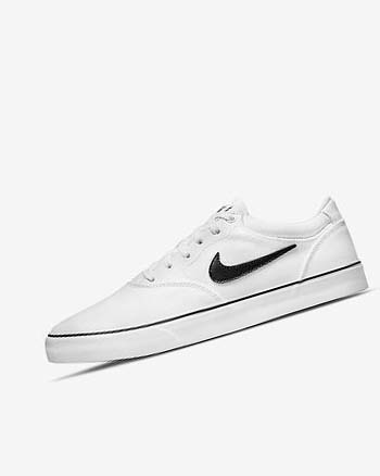 White / White / Black Men's Nike SB Chron 2 Canvas Skate Shoes | CA2777