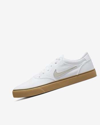 White / White / Light Brown / Light Beige Women's Nike SB Chron 2 Canvas Skate Shoes | CA1209